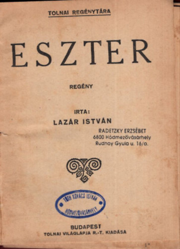 Lázár István - Eszter - regény