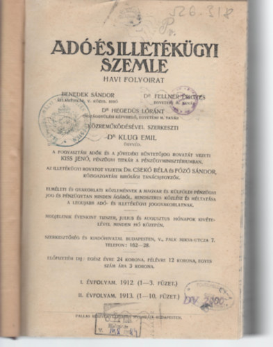 Dr. Klug Emil Benedek Sndor - Ad-s illetkgyi szemle