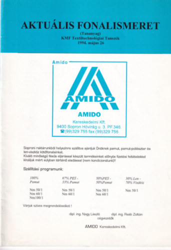 Aktuális fonalismeret (Tananyag) 1994. május 26.