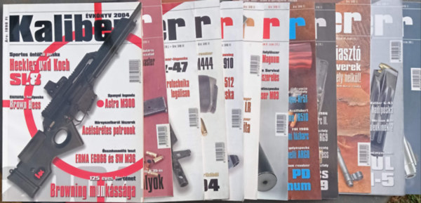 Kalm�r Zolt�n (szerk.) - 12 db Kaliber (�nv�delmi, vad�sz-, katonai �s sportfegyverek szaklapja): 2004. 7. �vf. 1,2,3,4,5,6,7,8,10,11,12. sz�m + Kaliber �vk�nyv 2004