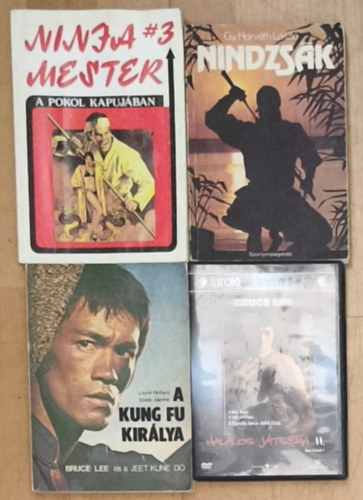 Leyer Richard, Szab� Julianna, Gy. Horv�th L�szl� - 2db ninj�kkal kapcsolatos k�nyv + aj�nd�k m� �s DVD - Ninja mester-A pokol kapuj�ban, Nindzs�k + A kung fu kir�lya + Bruce Lee-Hal�los j�tszma II.