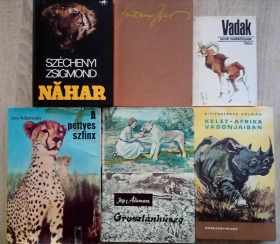 Joy Adamson, Széchenyi Zsigmond Kittenberger Kálmán - Vadászati könyvcsomag (6db) Kelet-Afrika vadonjaiban / Oroszlánhűség / A pettyes szfinx / Szarvasok nyomában / Nahar / Búvár vadak