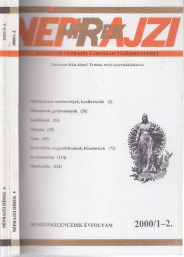 Néprajzi hírek 2000/1-4. (teljes évfolyam, 2 db. lapszám)