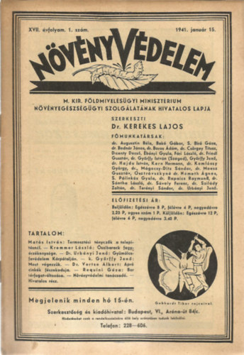 Dr. Kerekes Lajos - Nvnyvdelem XVII. vfolyam 1. szm - 1941. janur 15.