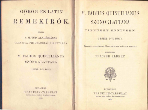 M. Fabius Quintilianus sz�noklattana I-II. (egybek�tve)