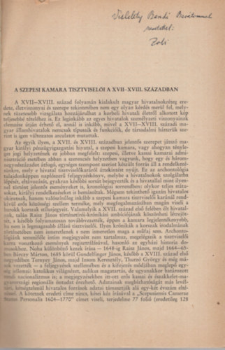 Fallenb�chl Zolt�n - A Szepesi Kamara tisztvisel�i a XVII-XVIII. sz�zadban - Dedik�lt- K�l�nlenyomat