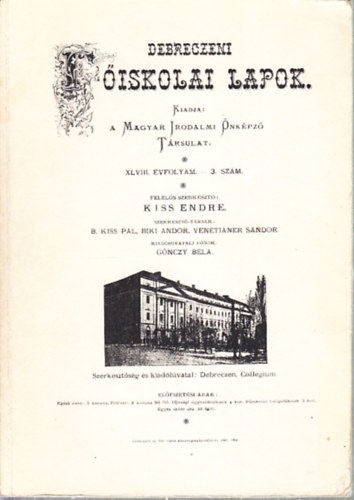 Kiss Endre  (szerk.) - Debreczeni fiskolai lapok 1896-1914 - Repertrium (XLVIII.vfolyam, 3.szm)