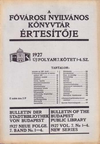 A Fvrosi Nyilvnos Knyvtr rtsestje 1928 (j vfolyam 7. ktet 1-4. sz.)