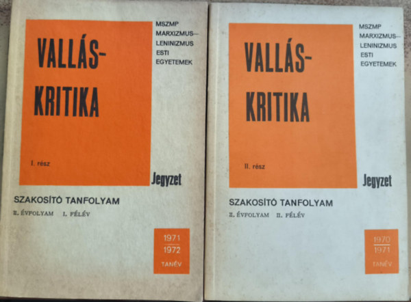 Vall�skritika - Jegyzet / Szakos�t� tanfolyam, II. �vfolyam, 1-2. f�l�v
