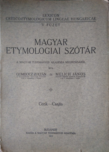 Gombocz Zoltán-Melich János - Magyar etymologiai szótár V. füzet