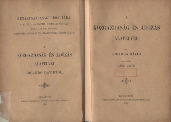 Ricardo Dávid - A közgazdaság és adózás alapelvei