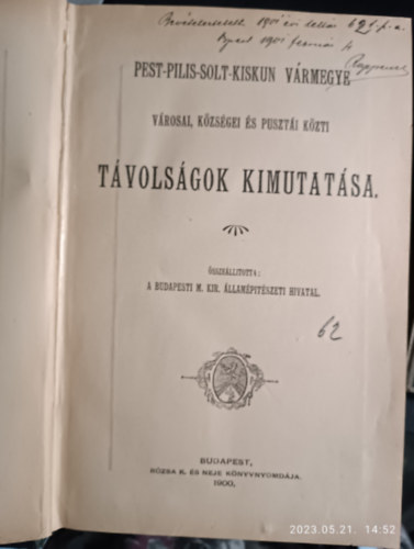 Pest-Pilis-Solt-Kiskun vrmegye vrosai, kzsgei s puszti kzti tvolsgok kimutatsa