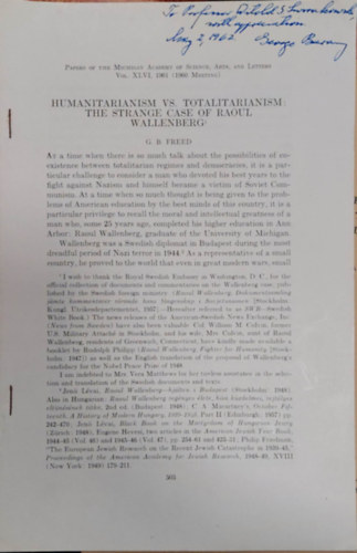 G. B. Freed - Humanitarianism vs. Totalitarianism (Humanitarizmus vs. Totalitarizmus angol nyelven) - K�l�nlenyomat