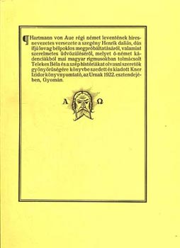 Hartmann von Aue r�gi n�met levent�nek ... (Reprint)