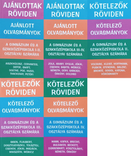 5 db knyv ktelez s ajnlott olvasmnyokrl kzpiskolsoknak: Ktelezk rviden  II., III., IV. osztlyok szmra + Ajnlottak rviden I-II., III-IV.