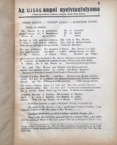 Rose Károly - Az Ujság andol nyelvtanfolyama - A Rose nyelviskola módszere alapján