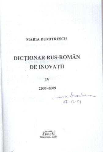 Maria Dumitrescu - Dictionar Rus-Romn de inovatii IV. 2007-2009- Dediklt