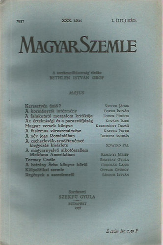 Bethlen Istvn grf - Magyar Szemle 1937. mjus XXX. ktet 1. (117) szm