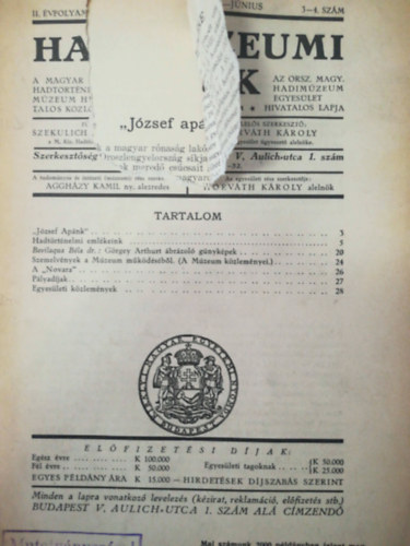 Hadimzeumi lapok II. vfolyam 1926 prilis-jnius 3-4. szm