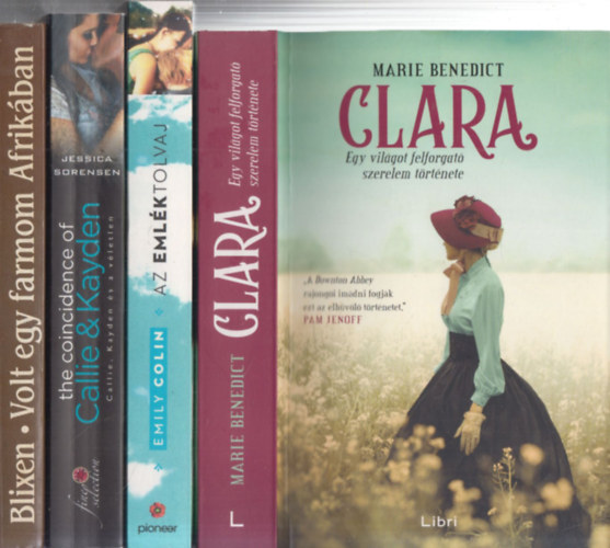 4db kortárs regény: Clara + Az emléktolvaj + Callie, Kayden és a véletlen + Volt egy farmom Afrikában