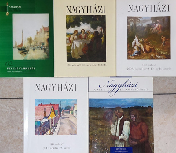 5db Nagyházi Galéria és Aukciósház aukció kötet - 62. festményárverezés-2000. december 14.; 120. aukció-2005. november 8.; 150. aukció-2008. december 9-10.; 170. aukció-2011. április 12.; 207. aukció-2015. május 27. és 28.