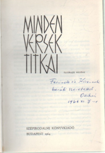 Ascher Oszkr - Minden versek titkai- dediklt