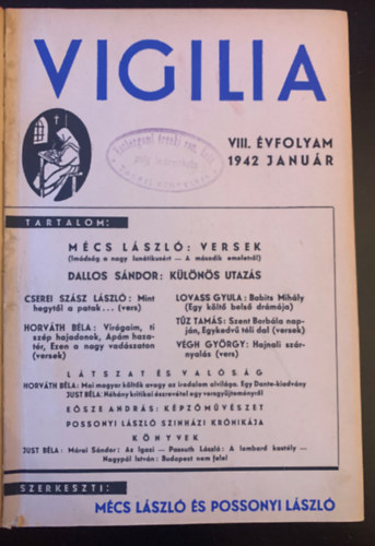 Possonyi Lszl  (szerk.) Mcs Lszl (szerk.) - Vigilia VIII. vfolym 1942 janur-december - Teljes