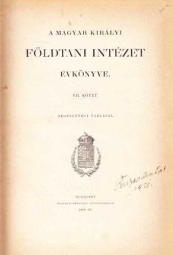 Dr. Staub Mricz - A Magyar Kirlyi Fldtani Intzet vknyve VII. ktet