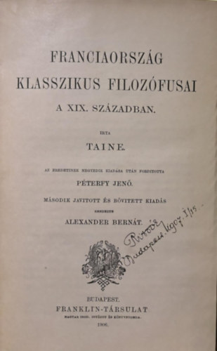 Alexander Bernt, Balogh rmin ford., Erdlyi Jnos Taine - Filozfiai rk Tra IV-VII.Franciaorszg klasszikus filozfusai / A XIX. szzad pesszimizmusa / A blcsszet Magyarorszgon / Bacon. A Novum Organum. 1885. (egybektve) - kolligtum