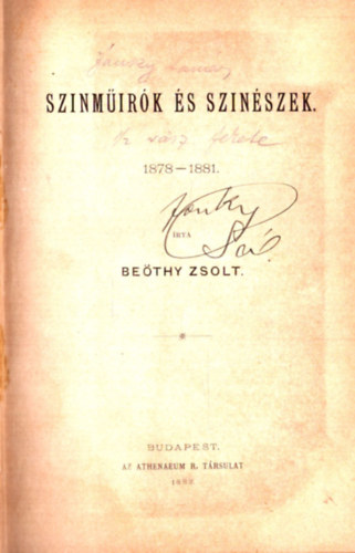 Bethy Zsolt - Sznmrk s sznszek 1878-1881