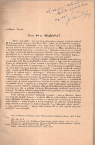 Gal�ntai J�zsef - Tisza �s a vil�gh�bor�  /  DEDIK�LT /