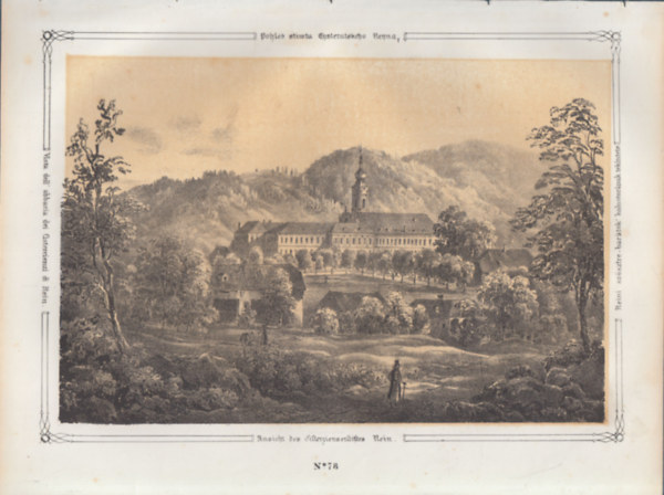 Reini sz�sztre-bar�tok kolostor�nak tekintete - eredeti litogr�fia (metszet)
