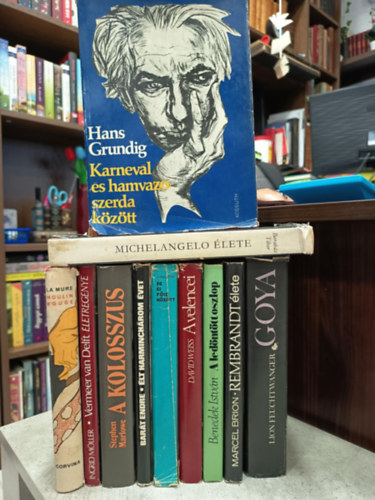Barab�s Tibor, Ingrid M�ller, P. La Mure, Stephen Marlowe, Bar�t Endre, Zolt�n P�ter, David Weiss, Benedek Istv�n, Marcel Brion, Feuchtwanger Hans Grundig - M�v�szi �letrajzok k�nyvcsomag 11 darabos K�NYVMENT� AJ�NLAT: Karnev�l �s hamvaz� szerda k�z�tt, Michelangelo �lete, Vermeer van Delft �letreg�nye, Moulin Rouge, A kolosszus, �lt harminc�rom �vet, �g �s f�ld k�z�tt, A velencei,