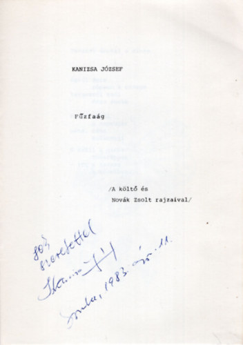 Kanizsa J�zsef - F�zfa�g- versek  - dedik�lt