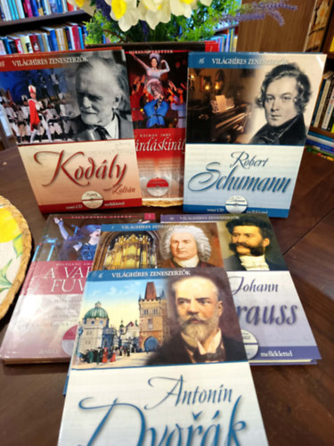 Klasszikus zenei k�nyvcsomag 7 darabos K�NYVMENT� AJ�NLAT: A cs�rd�skir�lyn� - H�res operettek 1, Kod�ly Zolt�n, A var�zsfuvola, ifj. Johann Strauss, Johann Sebastian Bach, Antonin Dvor�k, Robert Schumann