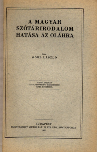 Göbl László - A magyar szótárirodalom hatása az oláhra