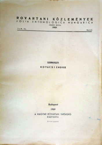 Rovartani kzlemnyek - Folia Entomologica Hungarica 1959. Tom. XII. Nr. 1-23.