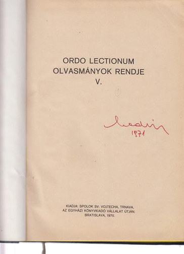 ordo lectionum olvasm�nyok rendje V.