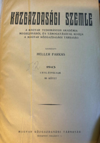 Heller Farkas - K�zgazdas�gi szemle 1943 LXVII. �vfolyam 86. k�tet