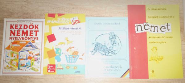 4 kiadvány németül tanuló gyerekeknek: Kezdők német nyelvkönyve, Játékos német 4. (miniLÜK), Infinitív szerkezetek a német nyelvben, Komplett feladatsorok a német középfokú B nyelvvizsgákra
