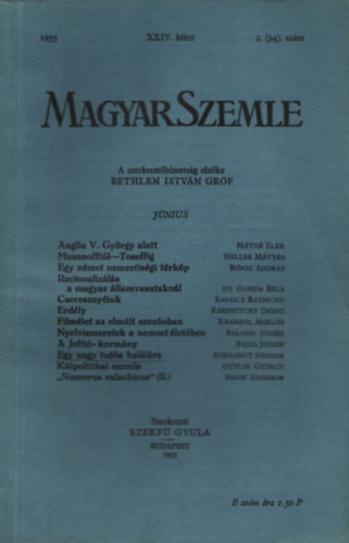 Magyar Szemle(2db.):1935/XXIV.ktet 2-4.(94-96.)szm