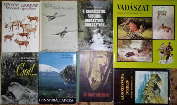 Tomai va-Zoltn Jnos, Kittenberger Klmn Szchenyi Zsigmond - Vadszati knyvcsomag (8 ktet) Szarvasok nyomban  / Ahogy elkezddtt...  / Csui!... / Denaturlt Afrika / A kaukzustl skciig vadsztunk, horgsztunk / Egy vadsz napljbl / Afrikai vadszknyv / Vadszat rgi kpeslapok