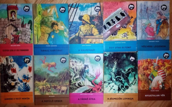 Balogh B�ni, Pierre Gamarra, Jack London, Alaksza Tam�s, Barab�s Tibor, E. Nesbit, Beljajev, R�th-V�gh Istv�n, Vaszilij Jan, Feh�r Tibor - (10 db) Delfin ifj�s�gi k�nyvcsomag: Sz�pen sz�ll� s�lyommad�r / Tavasz kapit�ny / A kal�zhaj� / Egy utas elt�nt / V�gv�ri legenda / H�rman a vas�t ment�n / A rep�l� ember / A f�ra� �tka / A j�gmez�k lovagja / Nyugtalan v�r
