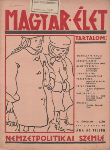 Magyar �let 1941/1,4,5,6,8,10 sz�mok (6 db. lapsz�m)