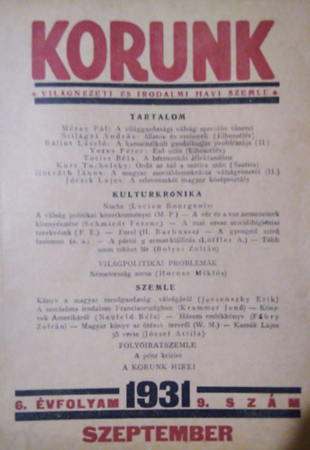 Gaál Gábor (szerk.) - Korunk - Világnézeti és irodalmi havi szemle 1931. 9. + 10. szám