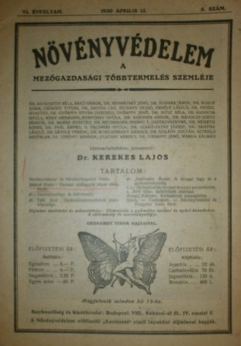 Dr. Kerekes Lajos  (szerk.) - Nvnyvdelem VI. vfolyam 4. szm