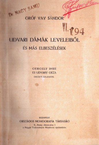 Grf Vay Sndor - Udvari dmk leveleibl
