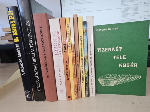 A.-Malinski, M., Gecse Gusztv, Karcsonyi Jnos, Papp Lajos, Joni Eareckson, Paul Dr. Mller, Richard Dyer-Bennet, Richard A. Bennett, Erich Hitzbleck, Grandjean, Samuel s Garlick, Phyll Bujak - 12db vallsi ktet, KNYVMENT AJNLAT: II. Jnos Pl+ Bibliai trtnetek+ Magyarorszg egyhztrtnete+ Jjjn el a te orszgod+ Joni+ Joni- Egy lpssel tovbb+ Szenvedssel forml a Mester+ A hit tpllka+ Vezrfonal a Sz