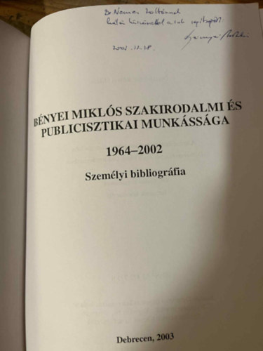 Bényei Miklós szakirodalmi és publicisztikai munkássága 1964-2002