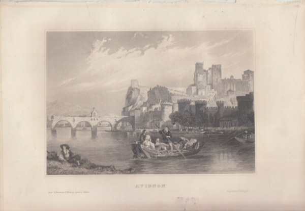 Avignon (város, Franciaország, Európa) (16x23,5 cm lapméretű eredeti acélmetszet, 1856-ból)